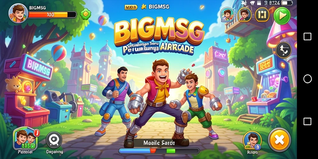 Tampilan screenshot utama BIGMSG yang menunjukkan aksi seru gameplay Arcade.