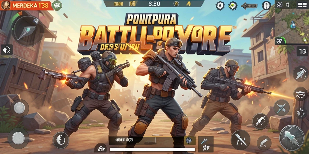 Tampilan menarik dari gameplay <strong>MERDEKA138</strong> dalam pertempuran Battle Royale.