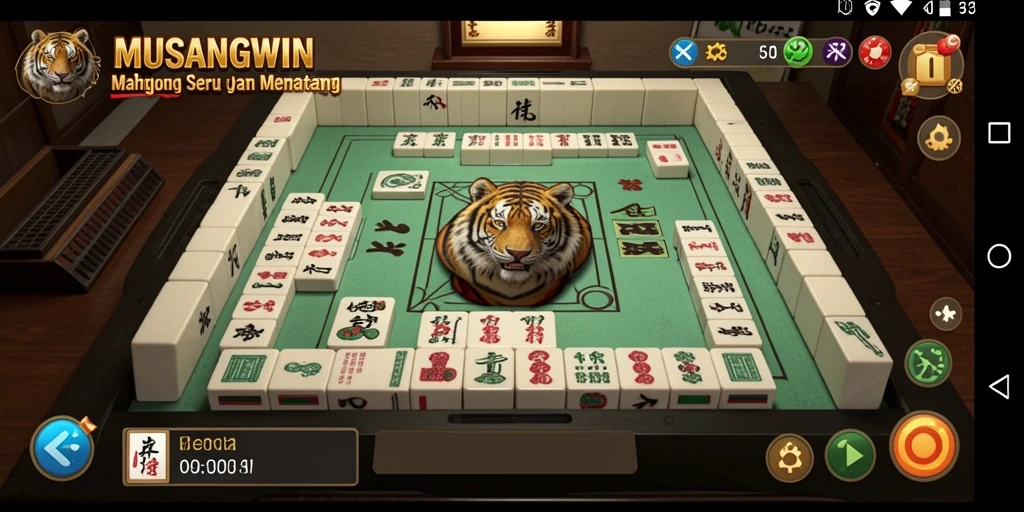 Tampilan gameplay seru dari MUSANGWIN yang menunjukkan tantangan Mahjong.