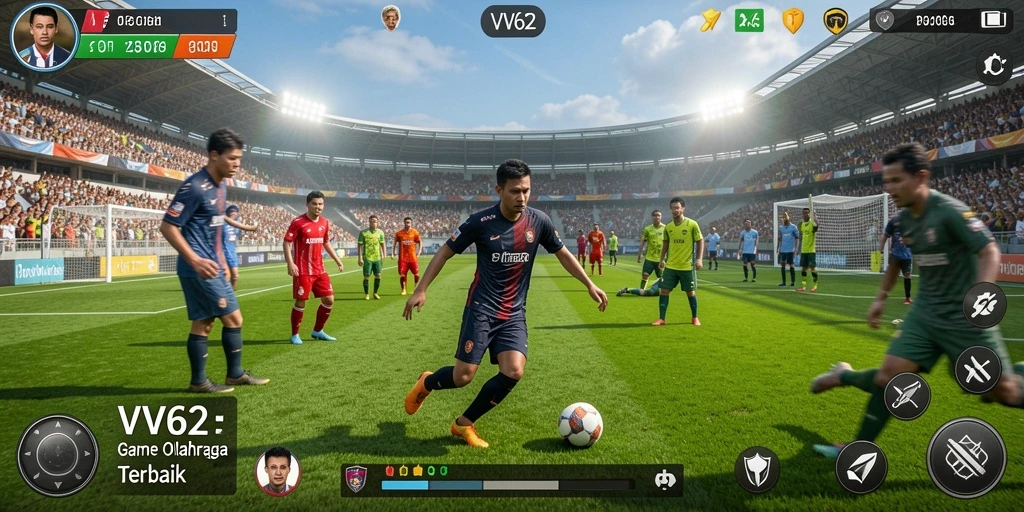 Screenshot utama VV62 menampilkan aksi seru dalam permainan olahraga.